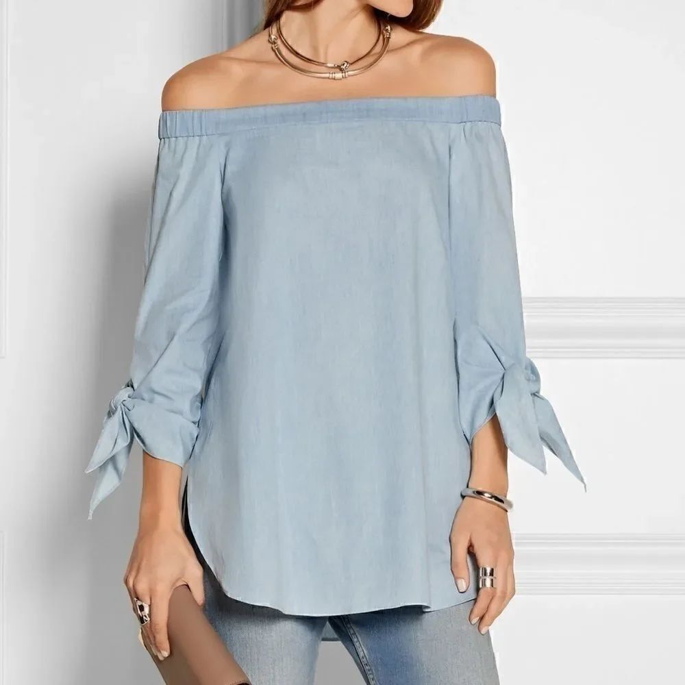 Tibi Off the Shoulder Chambray Top
